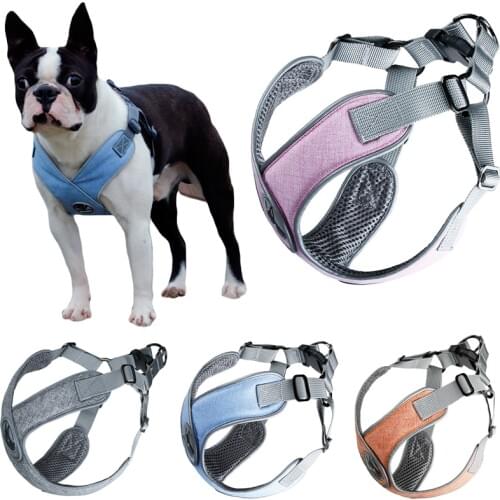 Pet Reflective Nylon Adjustable Vest Pet Dog Harness No Pulling For Small Medium Dog Hand Strap Dog Harness 4 Colors