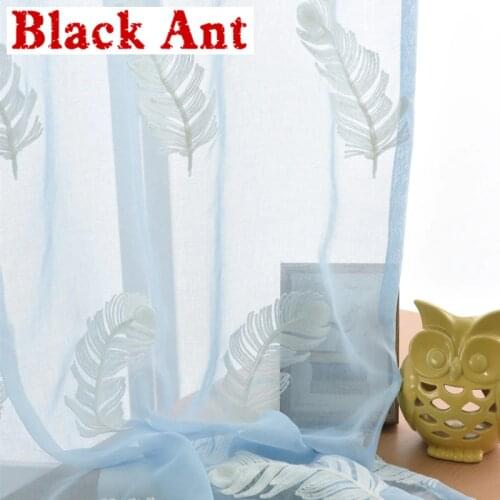 Feather Curtains White Embroidered Voile Window Curtain Living Room Kitchen Tulle Curtain Green Fabrics Sheer Cortinas T&345#30