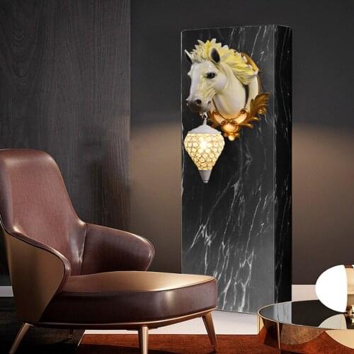Modern Vintage Led Horse Resin Wall Lamp For Home Decor Loft Living Room Wall Sconce Restaurant Hotel Indoor Lighting Fixture