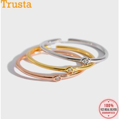 Trustdavis 100% 925 Sterling Silver Minimalist Glistening CZ Opening Finger Ring For Women Wedding Engagement Rings Gift DS1216