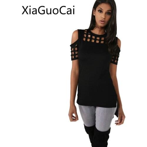 High Quality Fashion Women T-shirts Solid Hollow Out Slim Summer T-shirt for Girl Casual Polyester Tops Drop Shipping W7 35