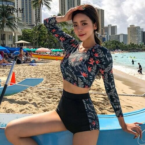 2021 Korean Style Cute Swimsuit Women High Waist Bikini Vintage Print 2 Piece Sets Cross Bandage Monokini Bathing Suit Swim Wear