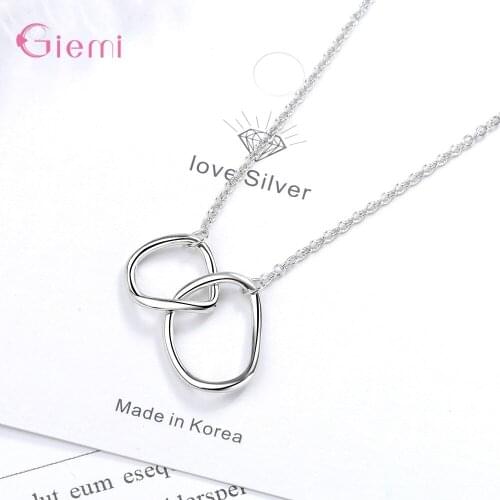 Classic Pure 925 Sterling Silver Geometric 2 Circle Loops Pendant Necklace for Women Fashion Simple Necklace Fine Jewelry