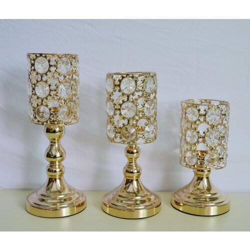 Gold candlesticks wedding decoration candle holder crystal metal candle stick for marriage table centerpiece 10pcs/lot