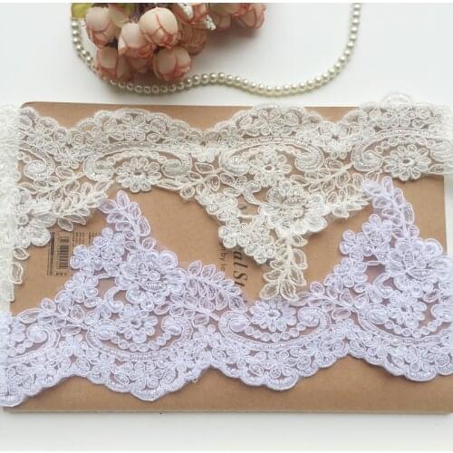 1Yds/lot 14.5cm wide White/bleach white precision embroidery car bone lace Wedding veil dress trimming decorative lace AC462