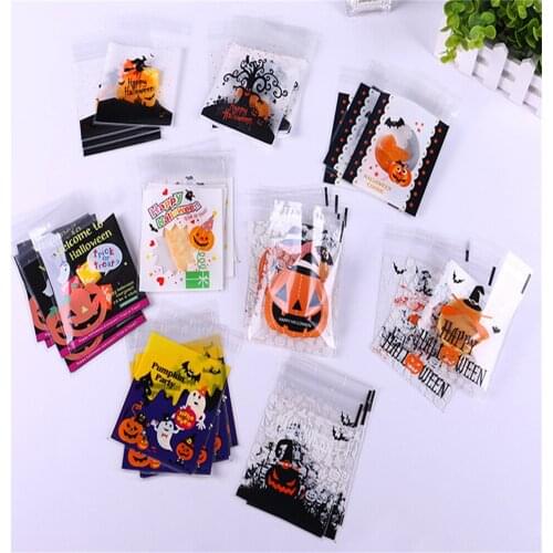 100pcs Happy Halloween Candy Bag Gift Cookie Bags Biscuits Snack Plastic Packaging Bags Halloween Party Decoration Supplies