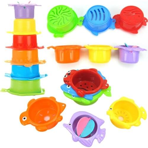 11Pcs Colorful Animal Bathroom Shower Stacking Cup Kids Baby Bath Water Play Toy Colorful cartoon animal design perfect gifts