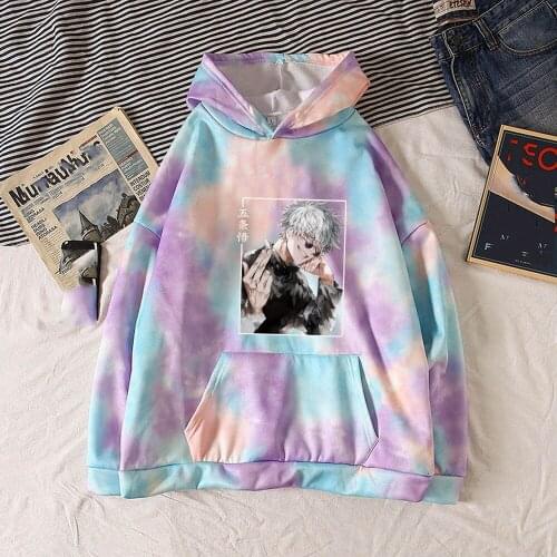 2021 Fashion Tie-dye Hoodies Anime Jujutsu Kaisen Print Gojo Satoru Hooded Creative Long Sleeve Autumn Pullover Harajuku Tops