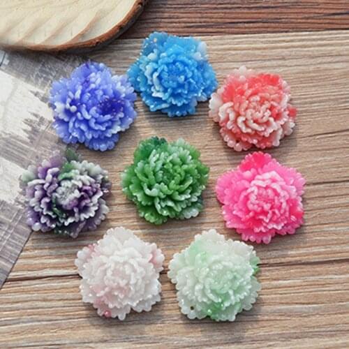 36mm 7 color optional High-grade imitation jade peony Resin Flower Cabochon Flat back Jewelry Accessories 5pcs/bag 004004085