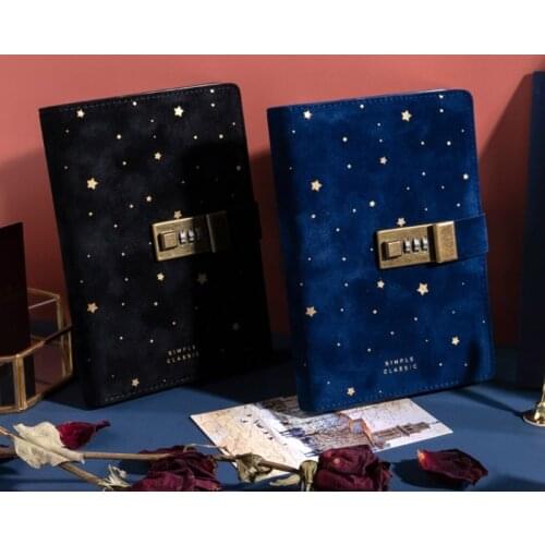 B6 Suede Travel Notebook with Combination Lock Password Star Agenda Diary Journal Notepad Business Stationery