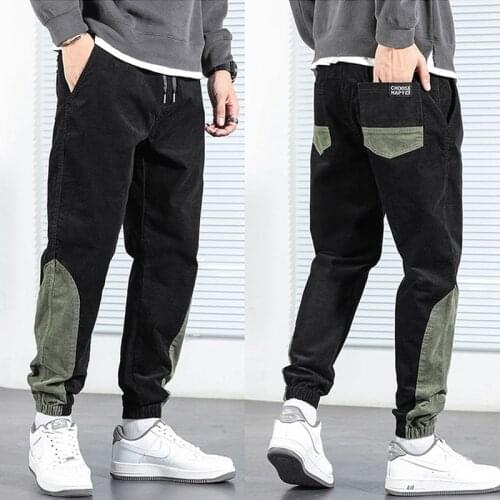 Autumn Newly Fashion Men Jeans Spliced Designer Casual Corduroy Cargo Pants Overalls Streetwear Hip Hop Jogger Wide Leg Trousers