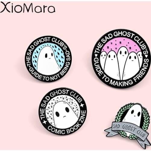 Sad Ghosts Enamel Pins Sad Club Members Badge Pop Punk Comic Book Jewelry Guide to making friends Brooches Lapel Pin For Friends