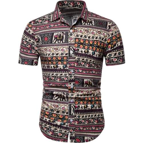 Hot Men Plus Size Hawaiian Floral Geometric Turn Down Collar Short Sleeve Shirt Top Gift