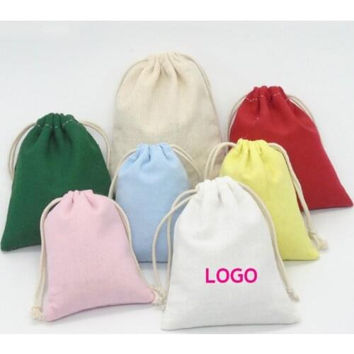 Canvas Gift Bag Jewelry Packaging Makeup Wedding Party Storage Shoe Dustproof Bags Cotton Drawstring Pouch Print Logo Custom 50P