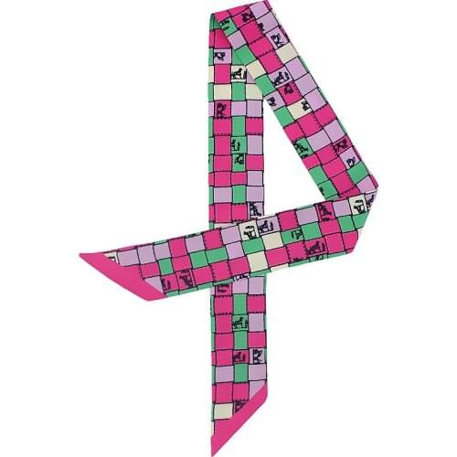 Plaid Patchwork Bag SkinnyScarf 2019 New Small Silk Scarf For Women Luxury Brand Foulard Women Tie Fashion Head Bands For Ladies