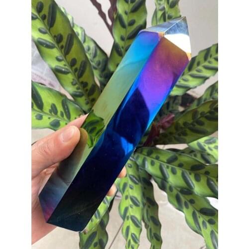 Beautiful natural obsidian rainbow halo crystal tower natural crystal reiki healing tower 850-900g