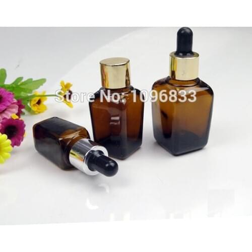 30ML Brown Square Glass Bottles, Empty Amber Bottle, Pipette Dropper Vials, Essential Oil Vial, Cosmetic Packing Bottle, 25pcs
