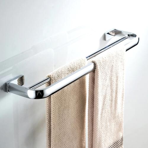 Leyden Bathroom Chrome Solid Brass Double Towel Bars Wall Mounted Towel Holders Bathroom Accessories Towel Rail Hangers