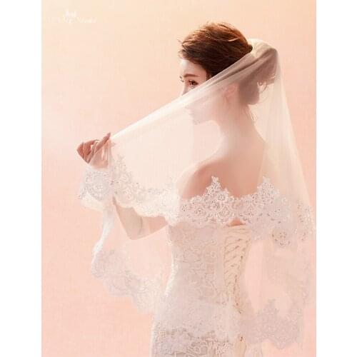 LZP358 Real Bridal Accessories Wedding Veil 1.5 Meters Ivory Sequins Applique Bridal Veil Two Layer Tulle Veil