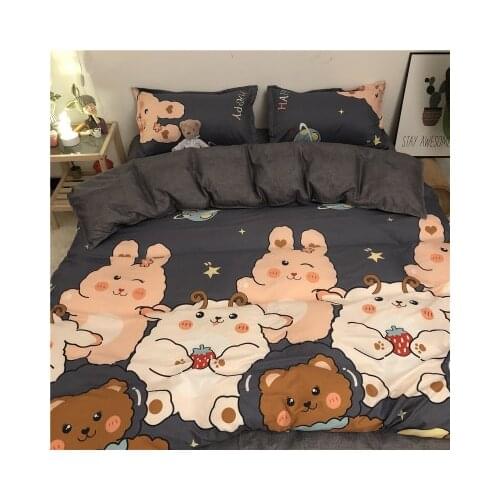 Cute Cartoon Bedding Sets Girls Boys Bed Linen Duvet Cover Flat Sheet Pillowcase Home Use Winter King Single Full Size Set 2021