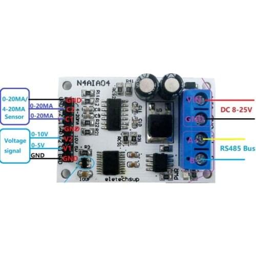 DC 12V 4-20mA 0-5V 0-10V Voltage Signal Acquisition RS485 Modbus RTU Module for PLC Current Transmitter Measuring Instruments