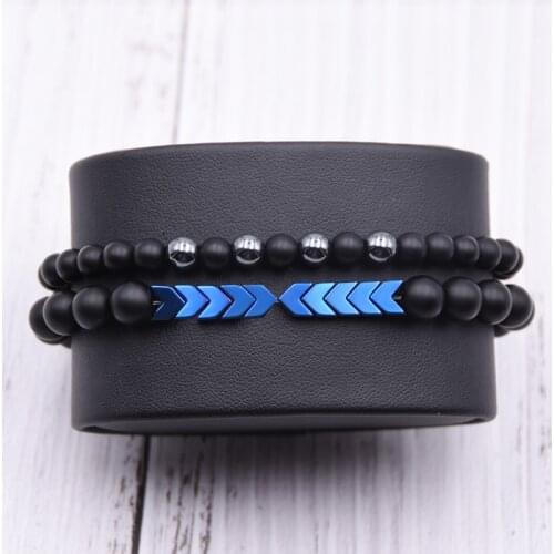 Mens Set Hematite Bracelets European Mens Brading Macrame Bangle Punk Hiphop Cool Men Jewelry Gift Pulseira Masculina