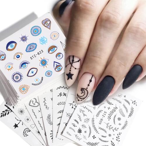 Water Transfer Nail Art Sticker Set Black Lace Flower Leaf Decal Slider Wraps Tips Decor DIY Manicure New SASTZ808-855