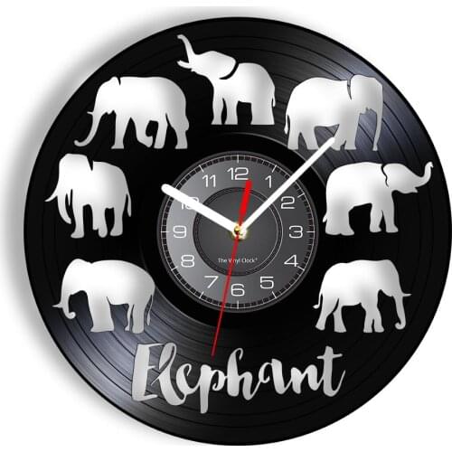 Elephant Silhouette Laser Cut Vinyl Record Wall Clock Elephant Family African Wildlife Home Decor Retro Clock Vintage Timepieces