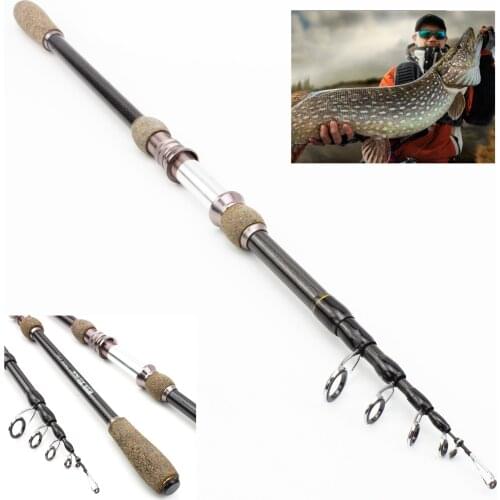 2.1M 2.4M 2.7M Portable Telescopic Lure Rod Carbon Fiber Cork Wood Handle Spinning Rod Fishing Pole Tackle Trout lure fishing