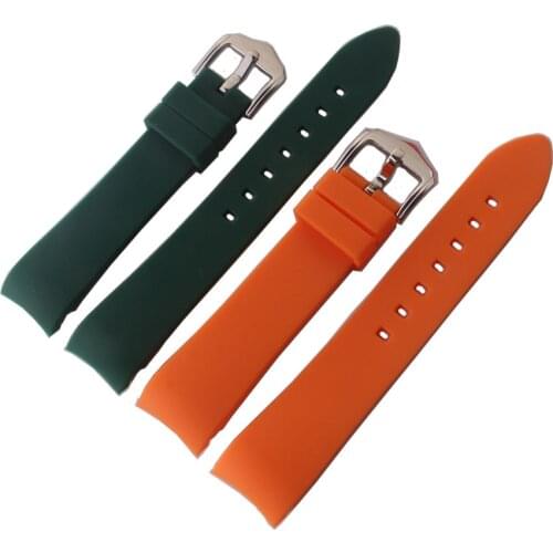 High Quality Silicone Rubber Watchbands Strap 18mm 20mm 21mm 22mm 24mm Orange Green Curved ends soft for brand mens wristwatches
