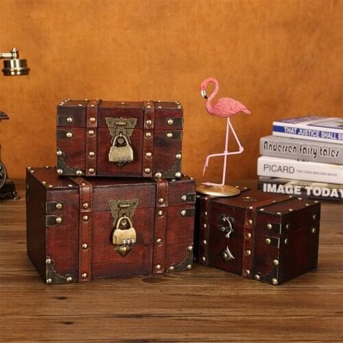 Retro Treasure Chest with Lock Vintage Wooden Storage Box Antique Style Jewelry Organizer for Wardrobe Jewelry Box Trinket Box