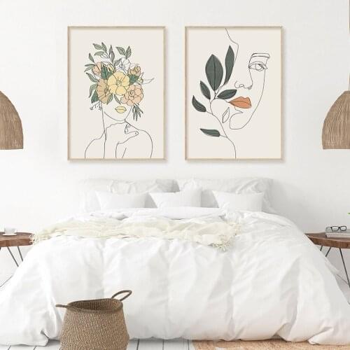 Self-adhesive Wall Stickers Girl Floral Figure Sketch Pictures Painting Wall Art Posters Home Decor Wallpapers Room Decoration