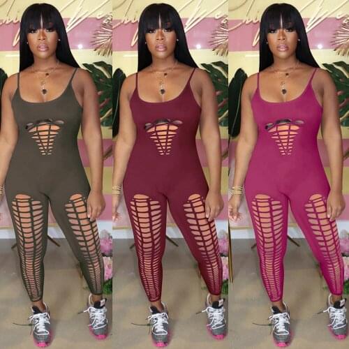 Sexy European and American Slim Hole Multicolor Sling Coverall Nightclub Service