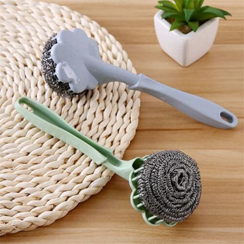 Long Handle Pot Brush Steel Ball Scrub Brush Cleaning Dishes for Kitchen Home HFing