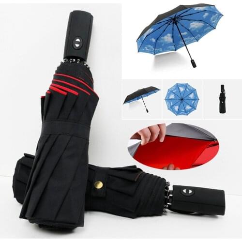 Full Automatic Oversize Reinforced Umbrella Three Folding Male Female Parasol Umbrella Rain Women Windproof Business Umbrella