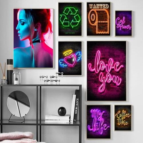 Modern Sexy Nude Girls Neon Lights Poster Street Graffiti Cyberfunk Glow Roll Paper Bar Toilet Wall Decorations Hotel Room Decor