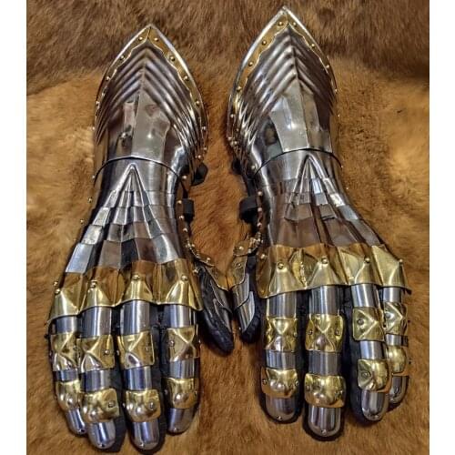 Medieval Gothic Armor Steel Gauntlet Armour with Leather Gloves Inside Functional Finger for LARP Wearable Historical Covered