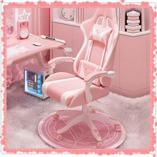 2021new pink and white gaming chair home desktop computer table anchor live broadcast can lift and rotate double desk game chair