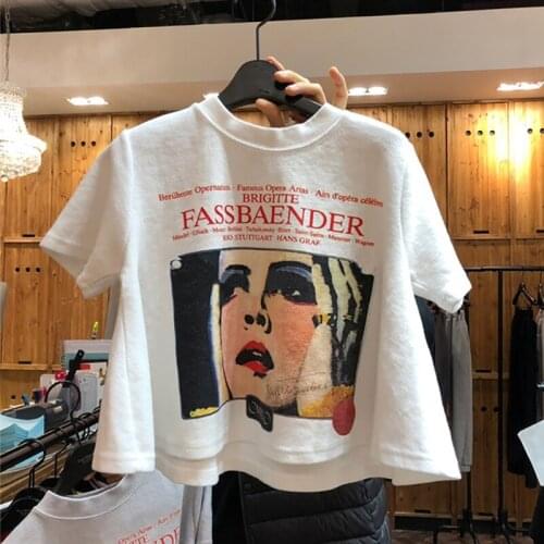 Top Womens t-shirts summer shirt solid color letter printed milk silk cropped top harajuku loose casual thin y2k woman tshirts