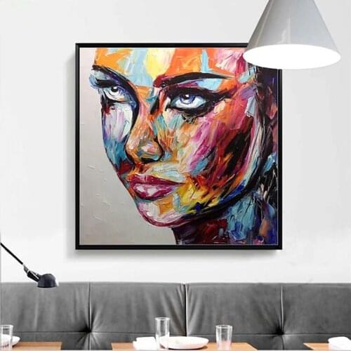 Handmade Embellished Large Size Fantasy Woman Face Canvas Oil Painting Modern Wall Art Posters For Living Room Home Decor