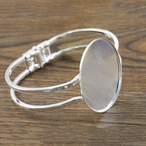 High Quality 30*40mm Silver Plated Oval Bangle Base Bracelet Blank Findings Tray Bezel Setting Cabochon Cameo (L6-30)