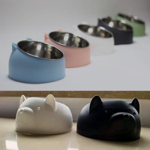 Anti-tipping protection cervical spine cat bowl oblique mouth pet stainless steel food bowl cat supplies pet food bowl