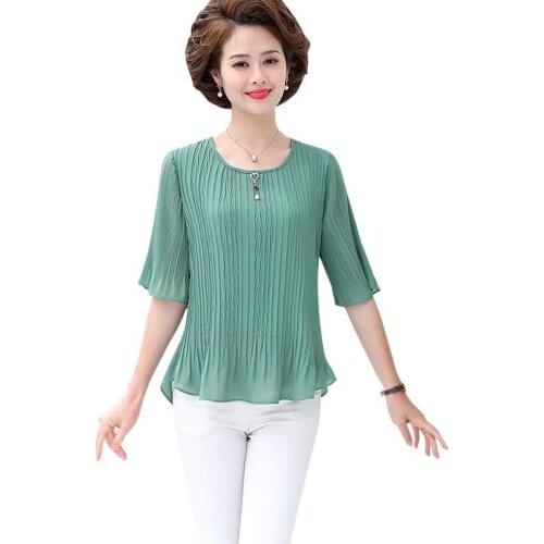 Women Temperament Chiffon Shirts Fashion Half Sleeve Ladies Summer Casual Blouses Elegant High-End Tops Blusas MM1028