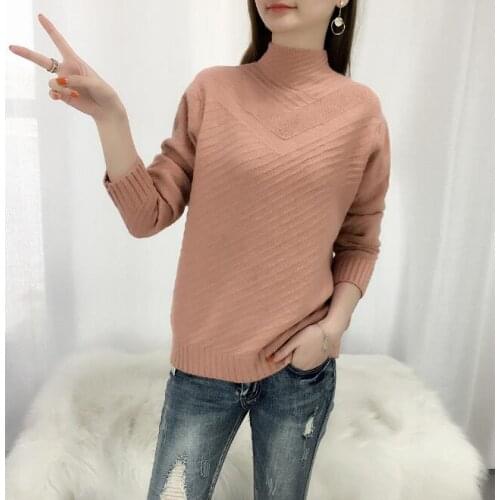 Ladies Round Neck Solid Top Casual Thicken Loose Sweater