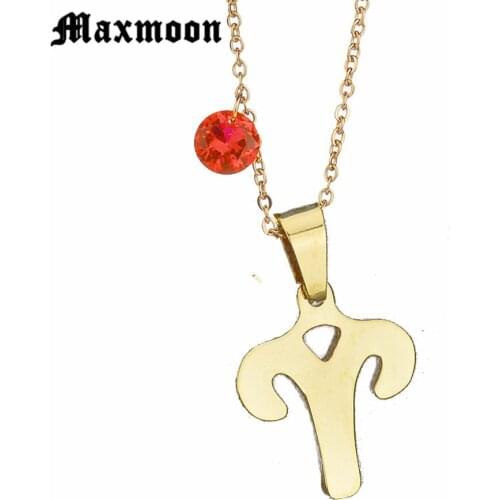 Maxmoon Gold-color Stainless Steel Jewelry Necklace Aries Charm Pendant Zodiac Constellation Jewelry Choker Necklace for woman