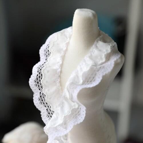 1 Meter Exquisite White Lace Ribbon Elastic Ruffle Trim Collar Sewing Clothing Skirt Headwear Applique Decor