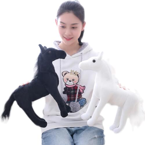 1PC Black White Horse Cute Stuffed Animal Doll Anime Soft Toy Kids Birthday Gift Home Decoration