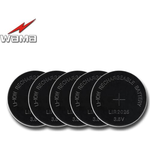 5x Wama LIR2025 Rechargeable Batteries for BMW Car Key Li-ion Battery Button/Coin Cell 3.6V 30mAh Repleace CR2025 OEM