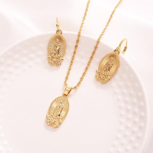 Bangrui Holy Virgin Mary Pendant Necklace Earrings Religion Dainty Golden Christian Jewelry Sets Women Christmas Gifts
