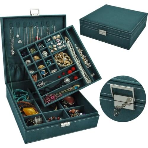 European Style Velvet Jewelry Box Double Layers Large Capacity Earring Ring Necklace Storage Case with Lock for Women